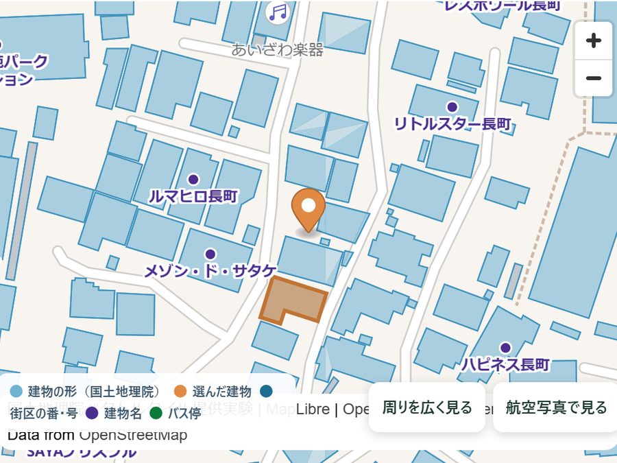 概算ツールの画面。地図でご自宅をタップすると広さと金額が出る